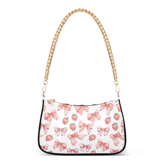 Print Tote Bag for Women Pink Bows Strawberries Shoulder Bag Shoulder Handbags Chain Strap