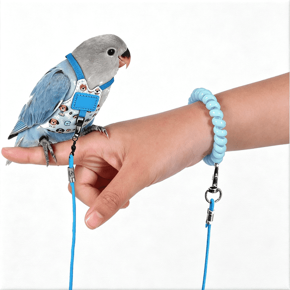 GASTROPOD Bird Harness Leash Set Adjustable Vest Anti-Lost Wrist Strap for Parakeet Cockatiel Conure Lovebird (Anti-Lost Bird Leash Blue,Budgie 4 * 8Cm / 4G)