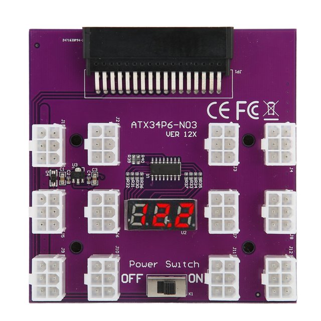 Placa adaptadora GPU, 6 pines, 12 puertos, pantalla LED, fuente de alimentación de 1200W, tarjeta adaptadora de conector de alimentación para la industria