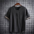 thumbnail image 2 of Momasggi Cotton Linen T Shirts for Men Big and Tall Short Sleeve V Neck Shirt Summer Casual Tshirts Lightweight Breathable Daily Tops Black 2XL, 2 of 9