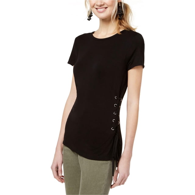 I-N-C Womens Lace Up Pullover Blouse black M