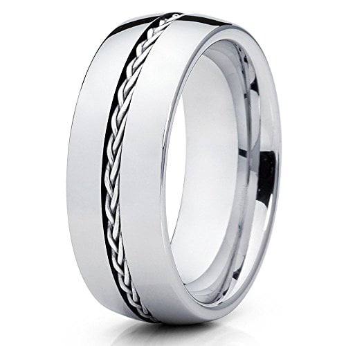 Free Engraving Tungsten Carbide .925 Silver Braid Inlay Wedding Band Ring 