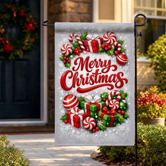 HOARBOEG 2 Pcs Christmas Double Sided Garden Flags, 12 x 18 Inch Polyester Yard Flags