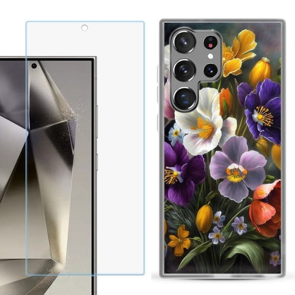 OneToughShield ® Compatible with Samsung Galaxy S24 Ultra, Shockproof Phone Case, with Tempered Glass Screen Protector - Spring Flower