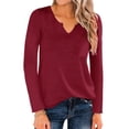 thumbnail image 3 of Xuanfei Women Notch Neck Long Sleeve Chest Pocket Casual T-Shirt, 3 of 8