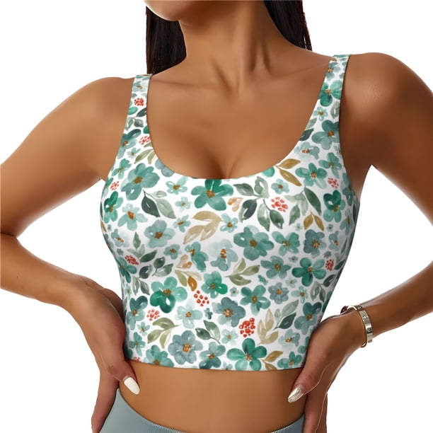 Balery Floral In Teal Sujetadores deportivos con espalda cruzada para mujer, acolchados, sin costuras, de alto impacto, ideales para yoga, gimnasio, entrenamiento y fitness.-