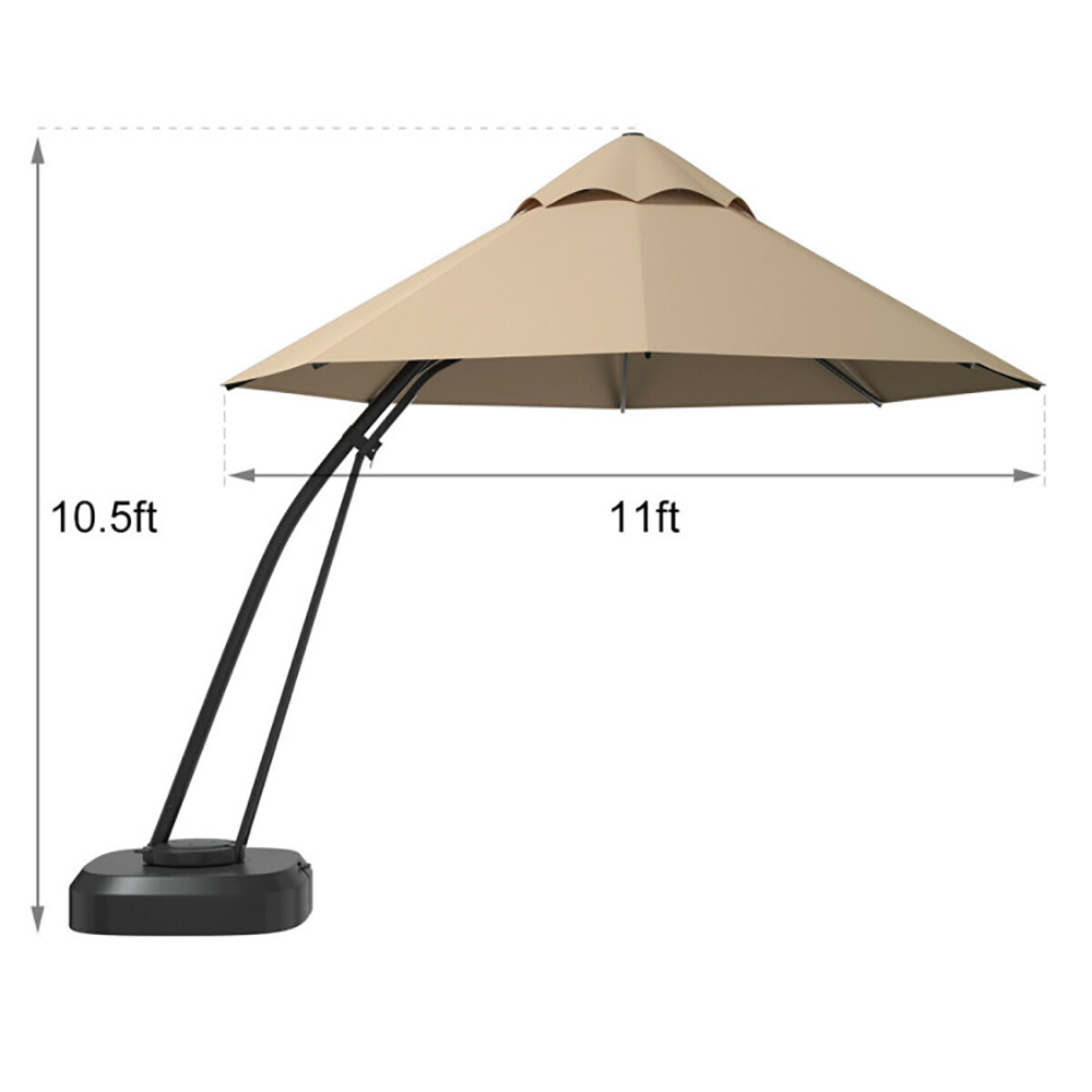 Aimee Lii 11 Feet Outdoor Cantilever Hanging Umbrella with Base and Wheels, Patio Umbrella with Base Included, Beige