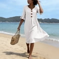 thumbnail image 6 of fheaev Women's Midi Dress Short Sleeve V Neck Button Down Loose with Pockets for Casual White M, 6 of 8