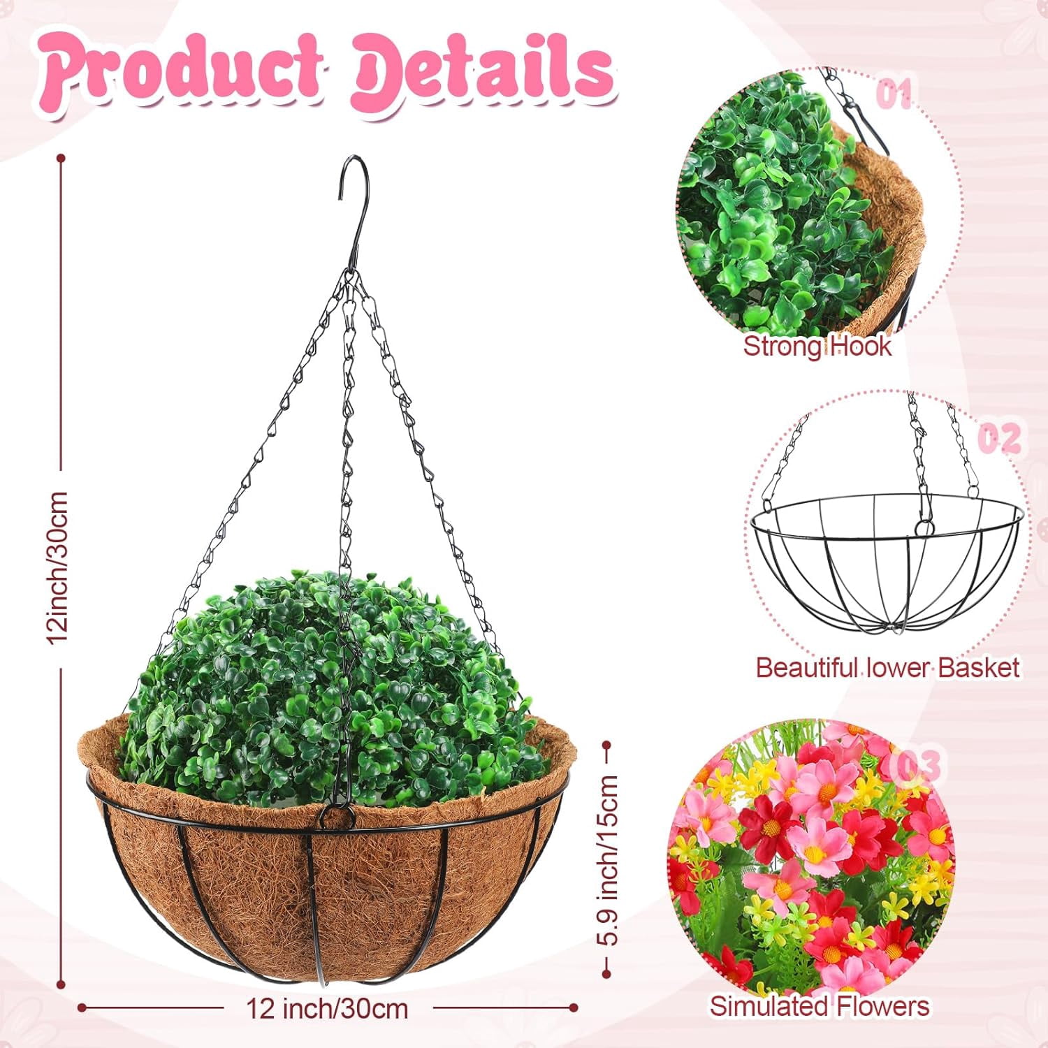 4 Pack Artificial Hanging Flowers in Basket Artificial Daisy Arrangement with 12 Inch Coconut Lining Realistic Artificial Hanging Plants for Outdoor Indoor Patio Lawn Garden Porch Decor
