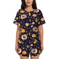 thumbnail image 1 of Fotbe Turkey And Autumn Conjunto de Pijama Estampado para Mujer, 2 Piezas, Ropa de Dormir con Camiseta de Manga Corta y Shorts Suaves-Large, 1 of 6