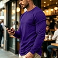 thumbnail image 4 of Fabrcox Men's Long Sleeve Shirt Crew Neck Mens Undershirt Casual Lightweight Athletic Mens Big and Tall Shirt with Chest Pocket Purple S, 4 of 8