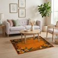 thumbnail image 3 of ODIKA 4'x6' Burnt Orange Cheetah Spotted Border Washable Area Rug Tropical Vine Frame Petal Trail Wild Spot Symmetry Accent for Bedroom, Reading Nook, Pet Friendly & Non-Shedding, 3 of 7