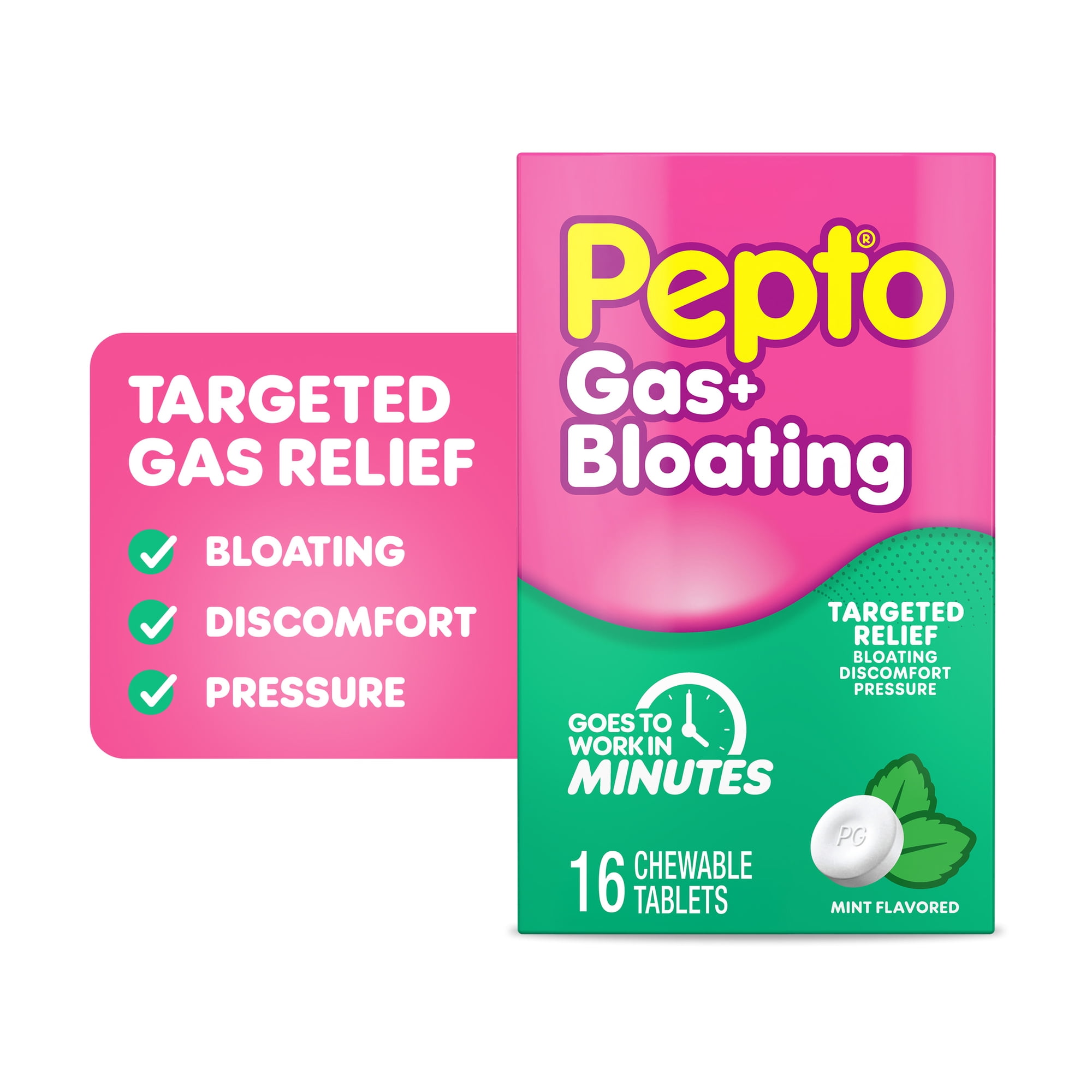 Pepto Gas + Bloating, Simethicone 125 mg Chewable Tablets, Anti Gas, 16 Count