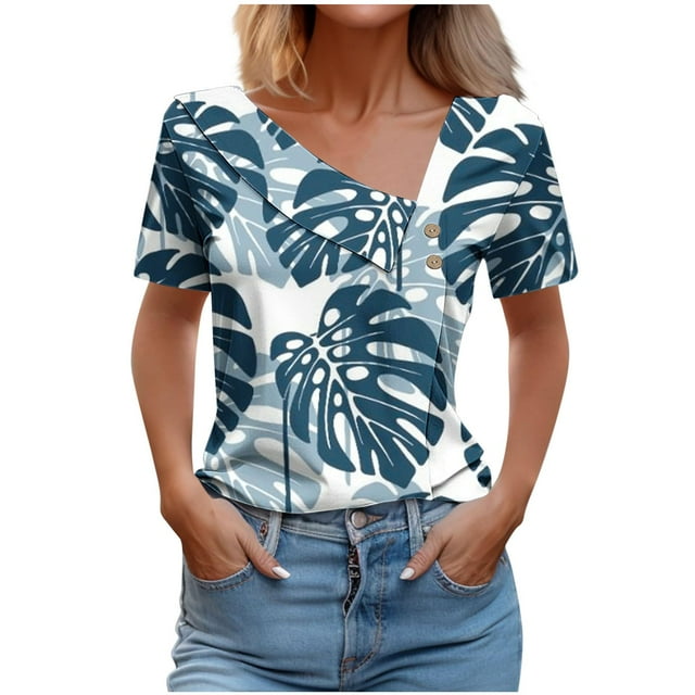 Top de Verano Mujeres Cuello en V Casual Manga Corta Primavera Y Top de Verano, Tops Cortos para Mujeres