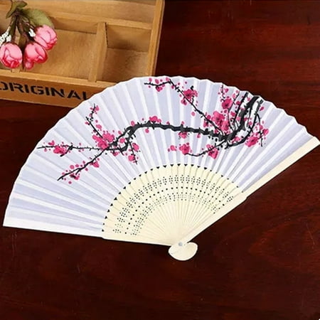 

Xinqinghao Pattern Flower Party Hand Fan Folding Folding Held Lace Silk Dance Wedding Fans White