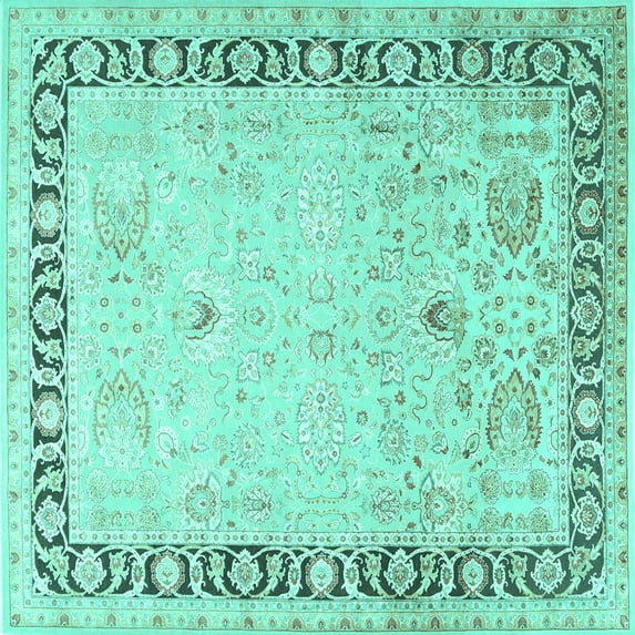 Ahgly Company Machine Washable Indoor Square Persian Turquoise Blue Traditional Area Rugs, 4' Square