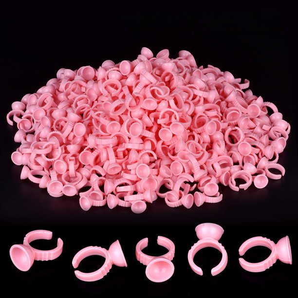 MEKK Anillos de Pegamento Anillos de Pegamento para Extensiones de Pestañas 300PCS Suministros de Extensión de Pestañas Rosas Anillos de Pegamento de Pestañas Anillos de Pigmento Desechables para Exte