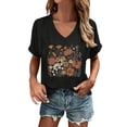 thumbnail image 2 of T Shirts for Women Graphic Floral Print V Neck Short Sleeve Loose Fit Tops for Summmer Casual Wear Graphic Tees for Women Black L, 2 of 4