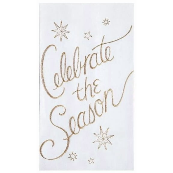 Celebrate The Season Metallic Gold Embroidered Christmas Holiday Kitchen Towel