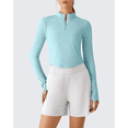 thumbnail image 6 of G4Free Lightbreeze Women's UPF 50+ Sun Shirts Long Sleeve Crop Workout Tops Thumbholes Mock Neck Quater Zip Tees Running, 6 of 7