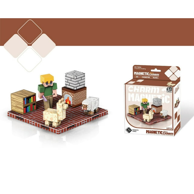 Minecraft Ensembles à Thème de Blocs de Construction Magnétiques Foyer Chauffant - 32 Pcs