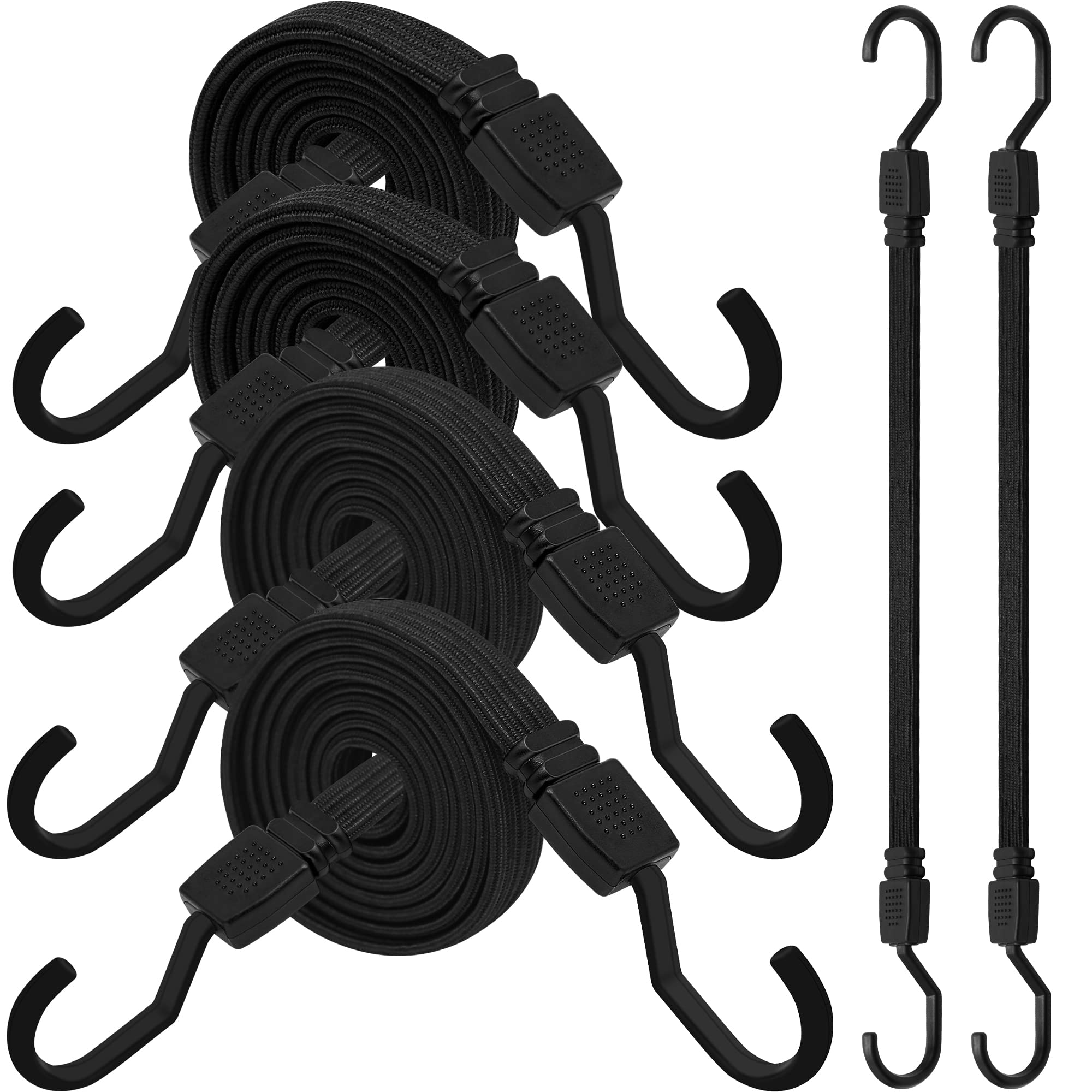 YOUNTHYE 30-Pack 12 Inch Bungee Cords With Hooks - Heavy Duty Black Elastic Cords For Securing Loads
