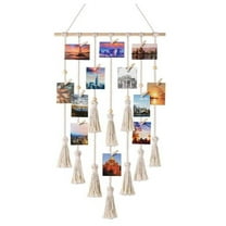 DBOO Teen Girl Room Decor Boho Macrame Hanging Photo Display, Pictures Cards Holder Wall Art for Bedroom Livingroom Dorm Home Teens Women Birthday Gift, with 10 Wood Clips, 27" L x 16.5''W