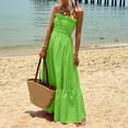 thumbnail image 2 of Wycnly Dresses for Women 2025 Summer Beach Boho Elastic Waist Flowy Ruffle Swing Strapless Long Sundress Solid Sleeveless Tube Top Maxi Formal Dresses for Women Green XL, 2 of 7