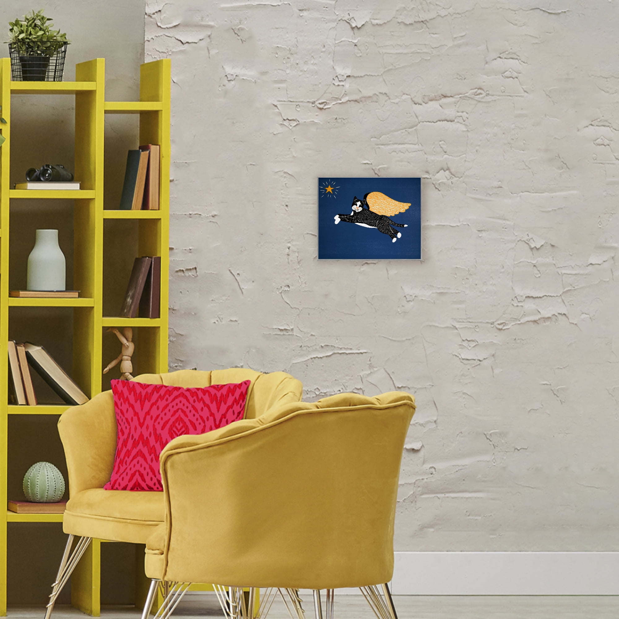 Angel Cat with Star Gray Framed Giclee Art, design by Stephen Huneck