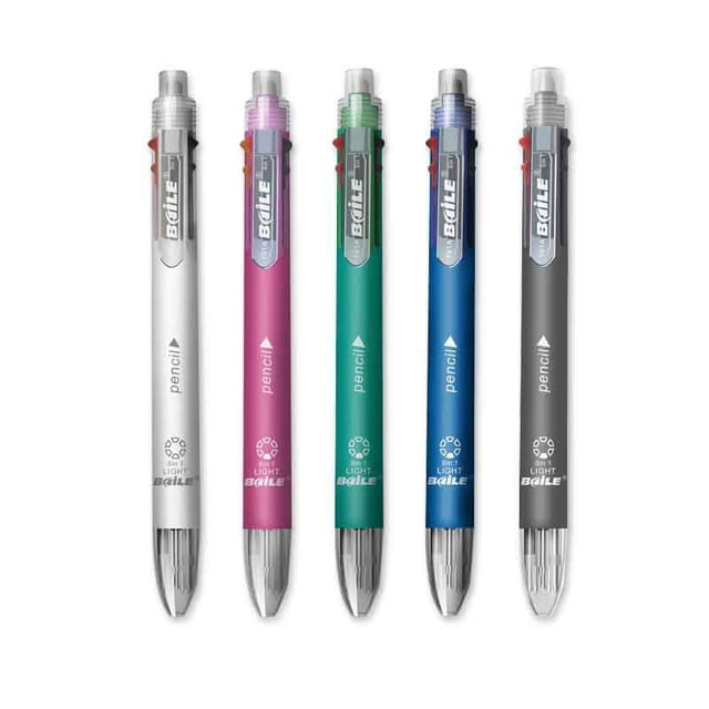 Bolígrafos multicolores 6 en 1 Bolígrafo de 5 colores 1 lápiz automático con borrador para la escuela, oficina, suministros de escritura, papelería (paquete de 5)