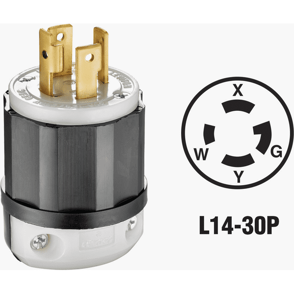 Leviton Locking Plug Premium Spec Grade - 30A 125/250V 3 Pole 4 Wire Grounding White — Indoor & Outdoor Use, NEC-Compliant
