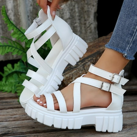 Discount Galore Fashion Women Plus Size Slippers  Casual Beach Sandals  Solid Color  Summer Comfort  Easy Walk  Wide Fit  Non-Slip Sole  Comfortable Plus Skirt|Pu White Sopatenor