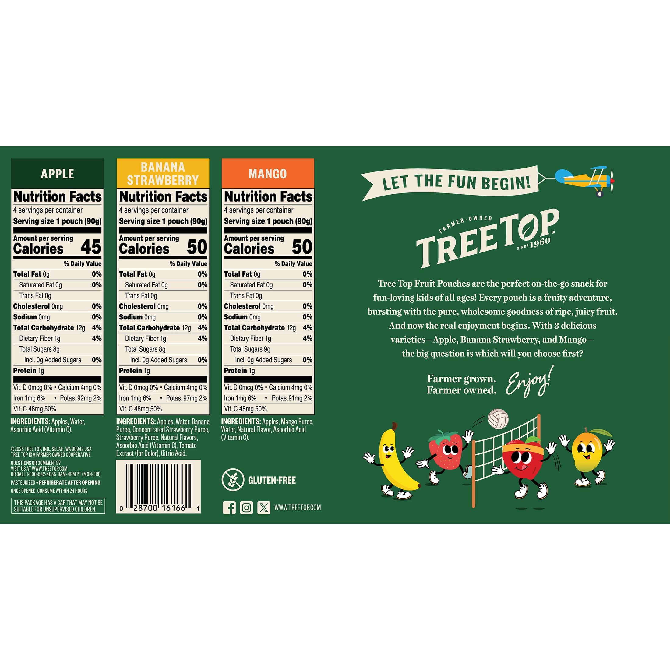 (4 pack) Tree Top Apple Sauce Variety Pack, Apple-Banana Strawberry-Mango, 3.2 Oz Pouch, 12 Count
