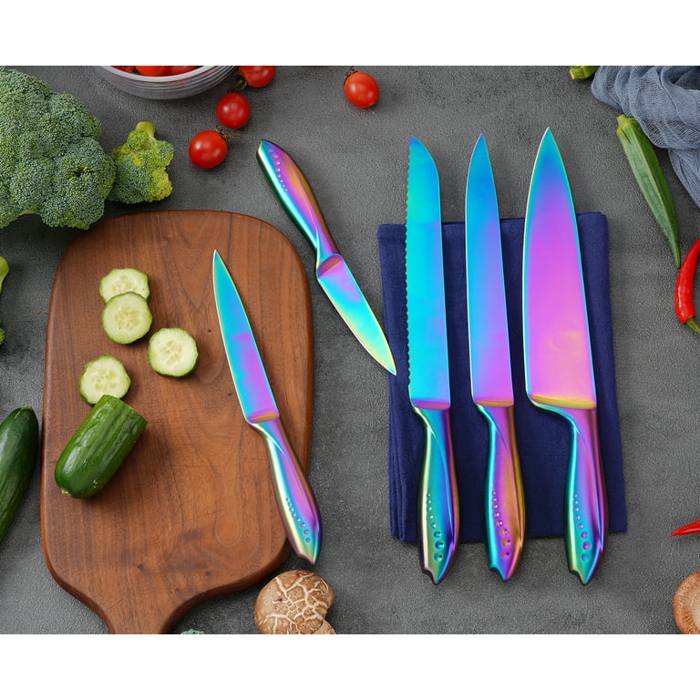  WELLSTAR Rainbow Serrated Steak Knife Set of 6, Razor