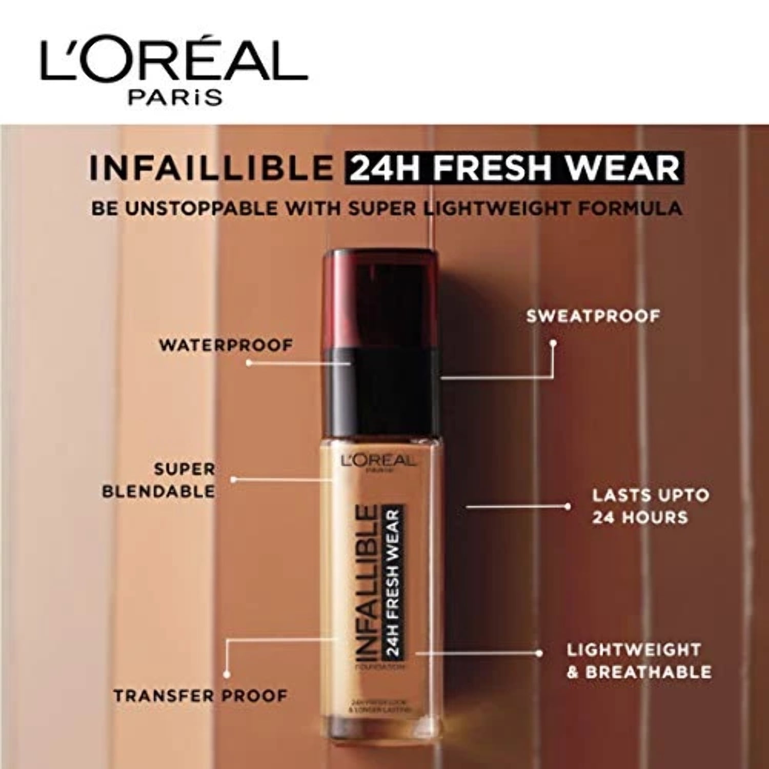 L'Oreal Paris Infallible 24H Fresh Wear Foundation, 125 Natural Rose, 30 ml
