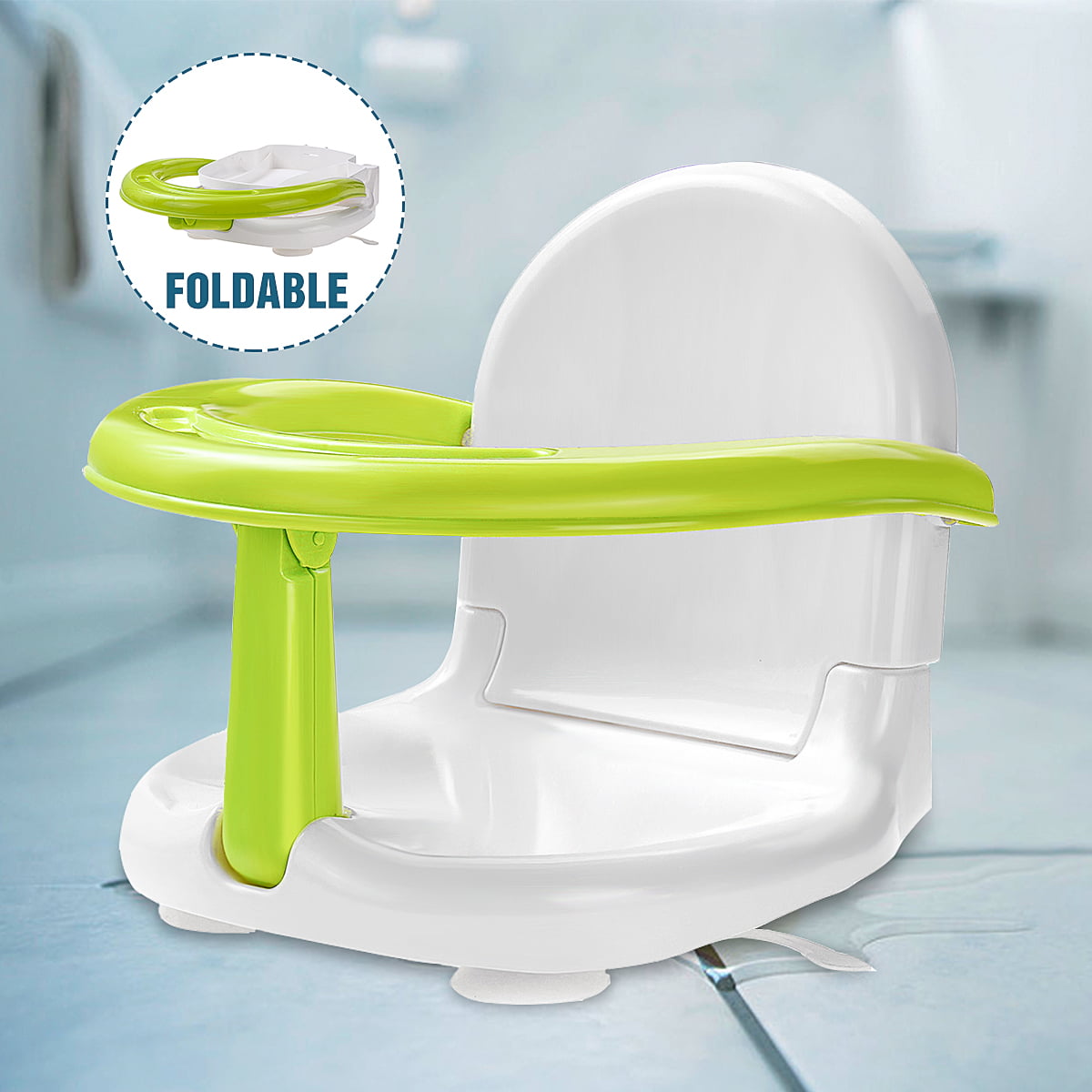 Foldable Baby Bath Seat Folding Anti-Skid Safety Shower Seat Newborn Baby Bathtub Seat Learning Seat Tub Ring Seat 17.3&times;13&times;4.7&quot;