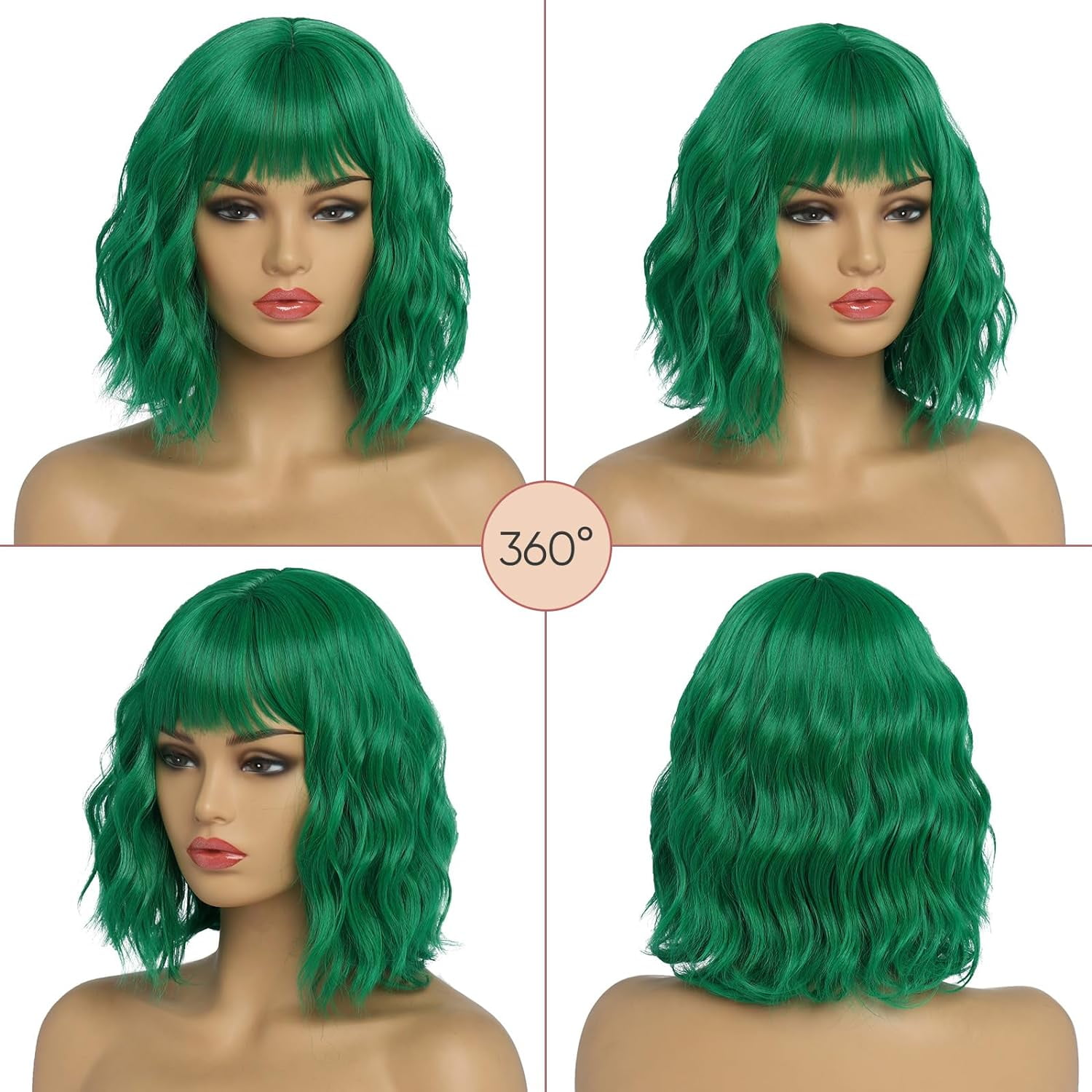 DOPI Short White Silver Wigs for Women Ombre Grey Wavy Bob Wig with Bangs Medium Length Synthetic Hair Water Wave Dark Roots Wig Gray Colorful Wigs（12 Inches）