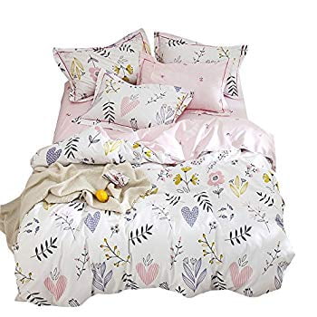 New Soft Cotton Cartoon Pink Floral Duvet Cover Full Queen For