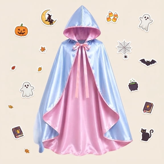 Women's Hooded Cape Fairy Princess Costume for Halloween, Blue Pink Hooded Cloak Fantasy Cosplay Outfit for Halloween