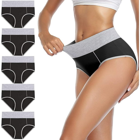 Goodwill 5 Pack Women's Cotton Underwear High Waist Stretch Briefs Soft Underpants Ladies Full Coverage Panties