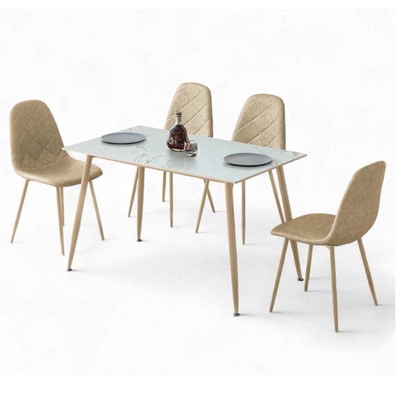 Juego De Comedor 4 Sillas Mesa Rectangular Vanguardista beige 5