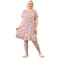 thumbnail image 3 of Plus Size Nightgowns for Women Elastic Round Neck Floral  Sleep Dresses Pink 1X, 3 of 7