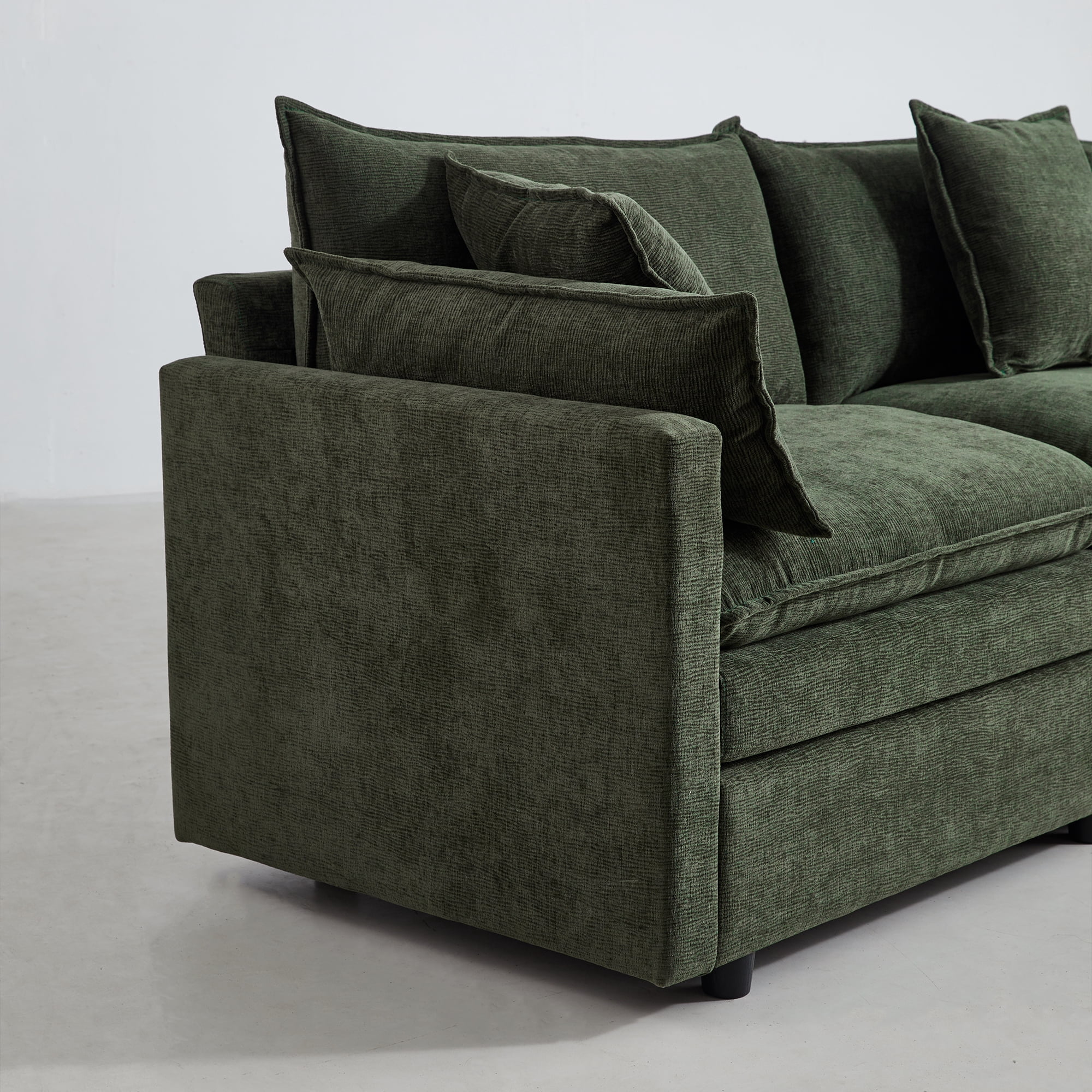 MAYEERTY Modular L-Shaped Sectional Sofa with Ottoman, Chenille Fabric Sofa Couch, Comfy Upholstered Furniture for Living Room，Green