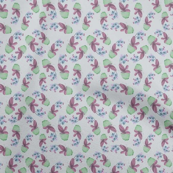 oneOone Silk Tabby Green Fabric Watercolor Flower With Pot Sewing Craft Projects Fabric Prints By Yard 42 Inch Wide