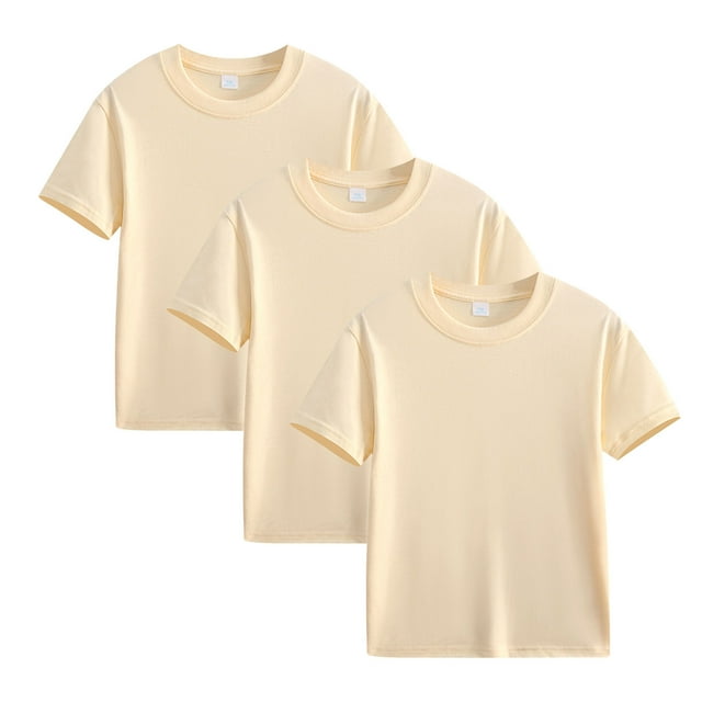 Plebaso Lot de 3 T-Shirts en Coton pour Enfants, Manches Courtes, Col Rond, Chandails Décontractés Unis Basiques, Hauts pour Unisexe