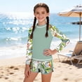 thumbnail image 7 of BRGZLK Girls' 2 Piece Swimsuit Summer Beach Hawaiian Print Long Sleeve Quick-Dry Rash Guard Bathing Suit with Boyleg Shorts Swimwear Modest Two-Piece Swimsuit Set Green C 12-13 Years, 7 of 7