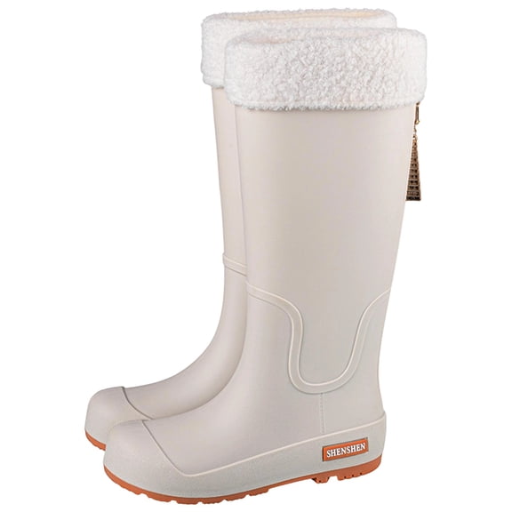 Beige Ladies Waterproof High Top Rain Boots In Solid Color For Spring Summer Wet Weather Protection
