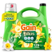 Gain Plus Laundry Detergent Liquid, Now with Odor Defense + OXI, Original Scent, 170 fl oz, 129 Loads