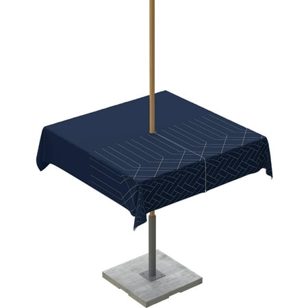 

Lsrtoss Outdoor Tablecloth with Umbrella Hole & Zipper Navy Blue White Geometric Square Tablecloth 54x54 Inch Modern Herringbone Abstract Art Patio Table Cover Waterproof Table Cloth for Picnic