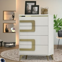 Kings Brand Furniture Claire 4-Drawer Chest Dresser, Bedroom Storage Organizer, White/Gold